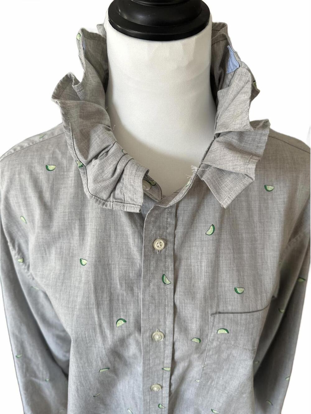 Upcycled Vintage Banana Republic Button-Up Shirt with Ruffled Collar